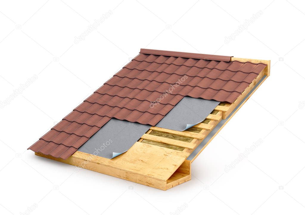 roof in terms. Roof insulation. 3D illustration