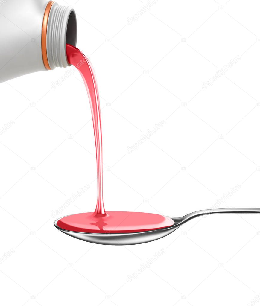 illustration of bottle pouring medicine syrup in spoon