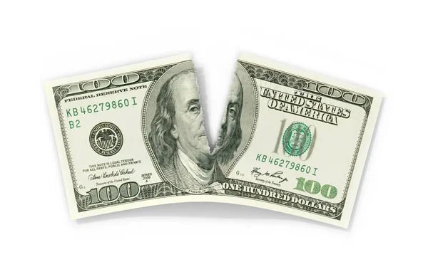 Порванный Долар на белом фоне. 3D иллюстрация . — стоковое фото