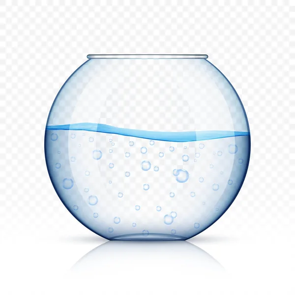 Bol à poisson en verre réaliste, aquarium avec de l'eau sur ba transparent — Image vectorielle
