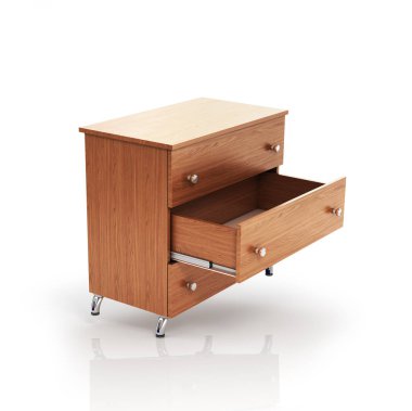 Açık çekmece ile dolap. 3D çizim