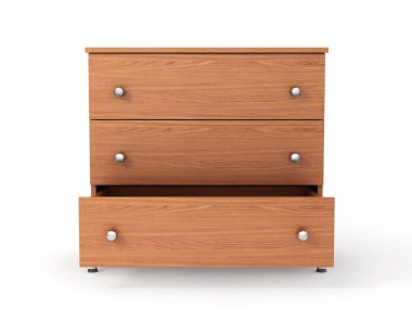 Açık çekmece ile dolap. 3D çizim