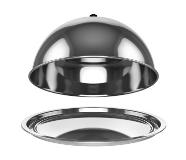 Restoran krom cloche ile kapağı açın. 3D çizim