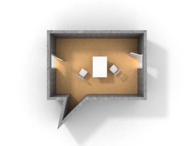 İletişim kavramı. Konuşma fikri. Oda içinde biçim-in iletişim ile