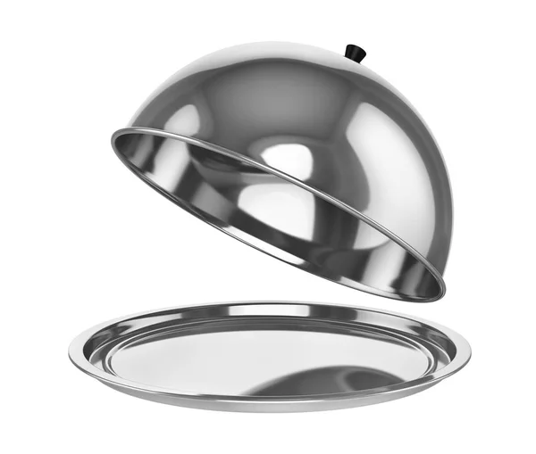 Restaurace cloche chrome s otevřít víko. 3D obrázek — Stock fotografie