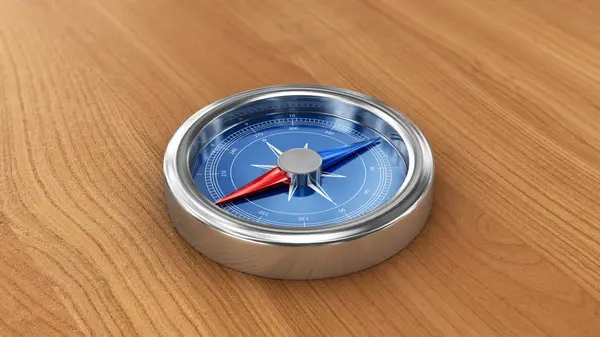 Kompass. 3D-Darstellung. isoliert auf Holzgrund — Stockfoto