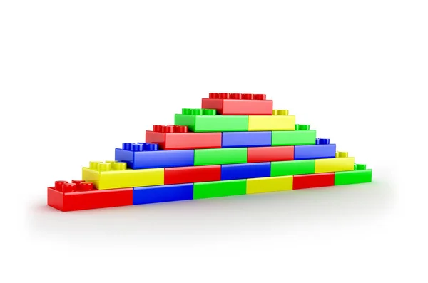 Plast byggstenar bildar vägg, barn leksak isolerad på w — Stockfoto