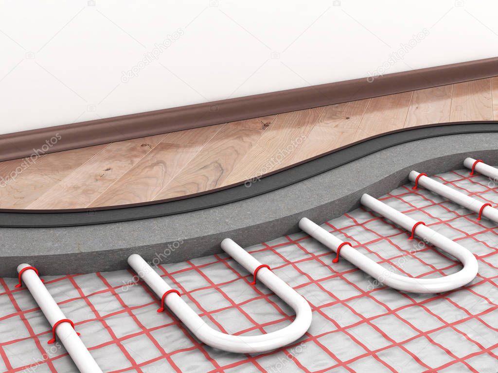 Floor heating system. 3d illustration