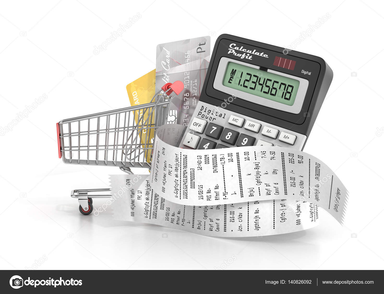Concept of shopping. Calculator coiled in check from shop with c Stock Photo by ©urfingus 140826092