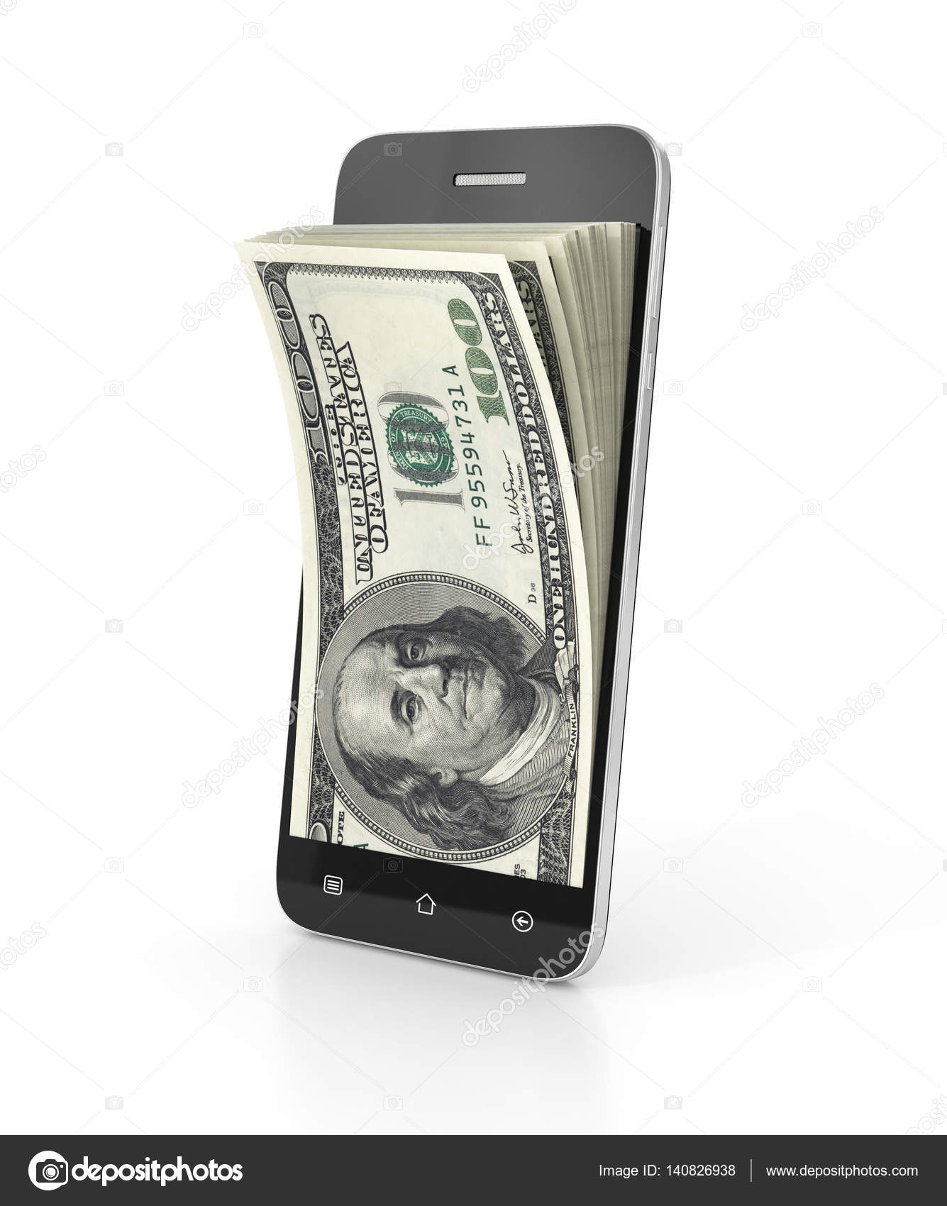 전자 화폐 개념입니다. 스마트폰 화면에서 돈으로. 3 차원 일러스트 레이 션 — 스톡 사진 © urfingus #140826938