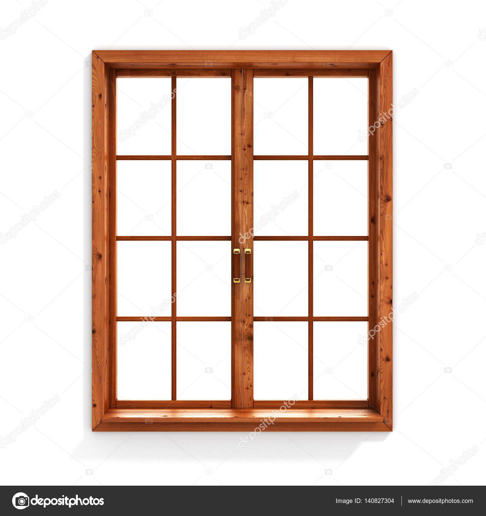 Holzfenster isoliert auf weißem Hintergrund