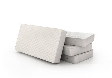 Beyaz arka plan üzerinde izole yatak yığını. 3D