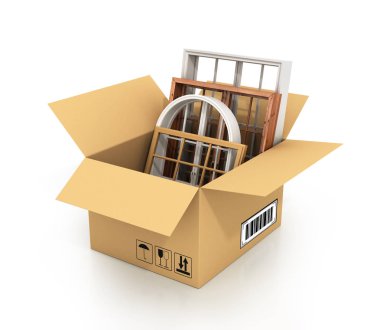 Plastik pencere üzerinde beyaz backgro izole karton kutu