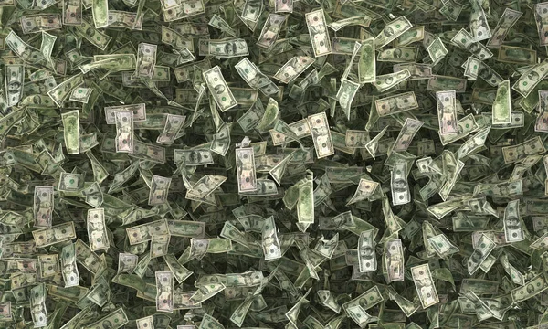 1,2,5,10,20,50,100 dollar bills on the ground. 3d illustration — Stock Photo, Image