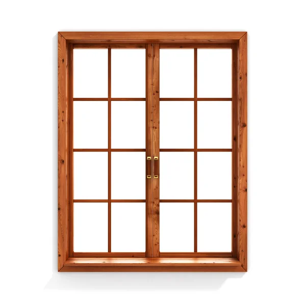 Dřevěné okno izolované na bílém pozadí. — Stock fotografie