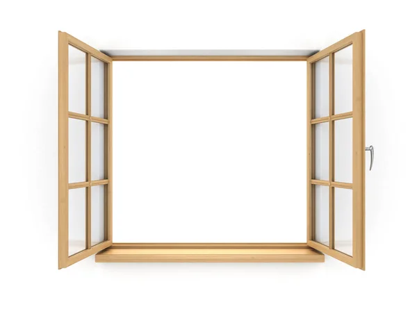 Ventana de madera abierta aislada sobre fondo blanco . — Foto de Stock