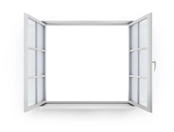 Abrir ventana de madera blanca — Foto de Stock