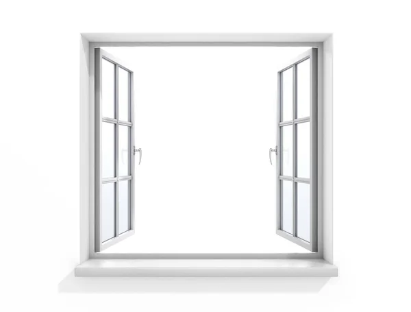 Abrir ventana de madera blanca — Foto de Stock