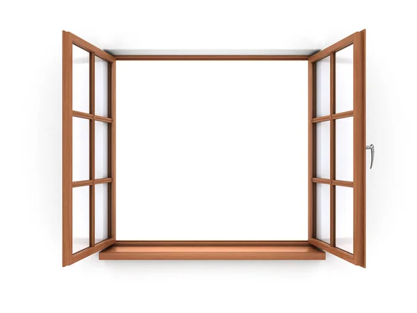 Finestra aperta in legno isolata su sfondo bianco . — Foto Stock