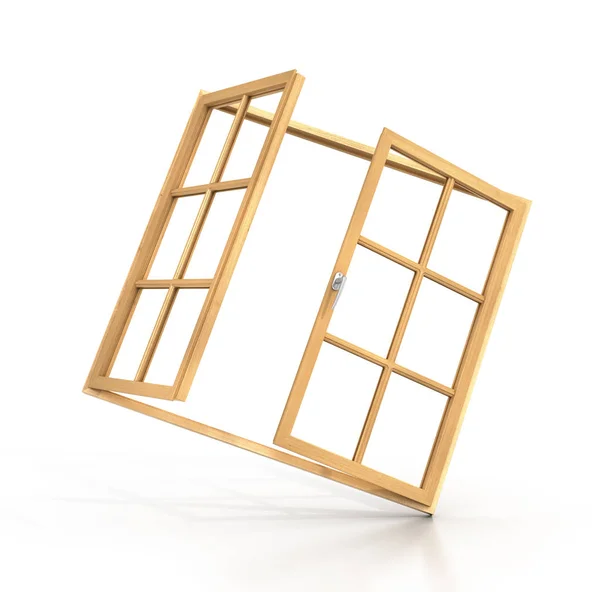 Otevřené dřevěné okno izolovaných na bílém pozadí. — Stock fotografie