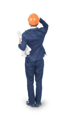 Erkek takım elbise ve kask üzerinde beyaz backgro izole planları ile