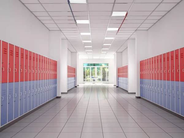 Des casiers dans le couloir du lycée. Illustration 3d — Photo