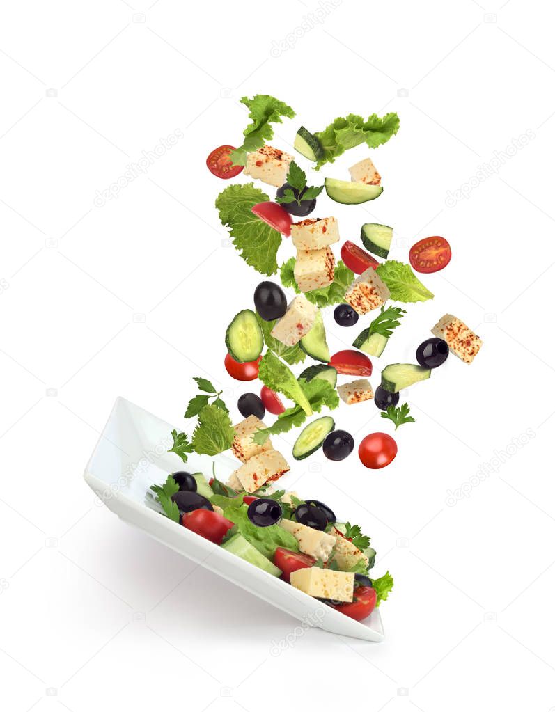 salad ingredients on a white background