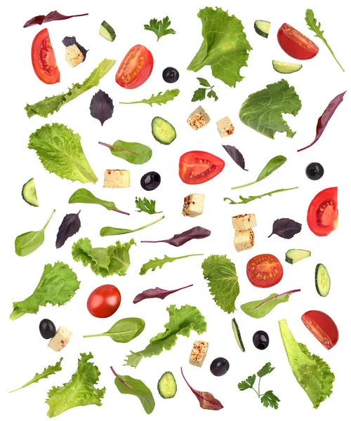 Комплект салата с ингредиентами на белом фоне — стоковое фото
