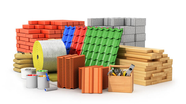 Materials for roofing, construction materials, isolated on a whi
