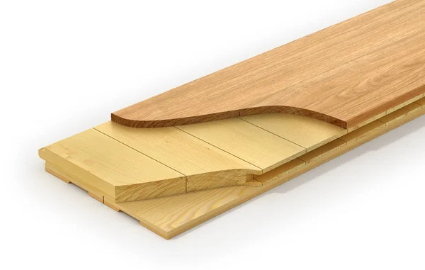 Planches de parquet en bois. Voir les couches de planches de parquet. Illustration 3d — Photo