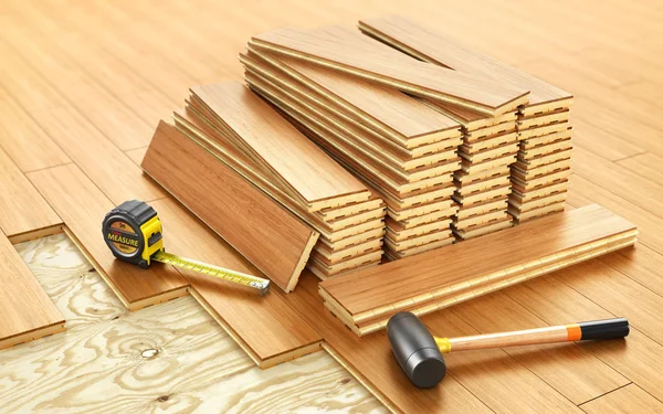 Pila di parquet. Lavori in legno, lavorazione del legno e lavorazione del legno — Foto Stock