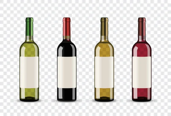 Conjunto de botellas de vino aisladas sobre fondo transparente — Vector de stock