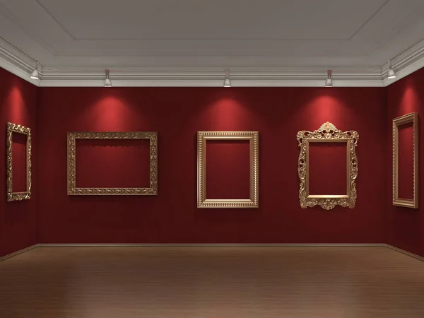 Rode kunstgalerie, 3d illustratie — Stockfoto