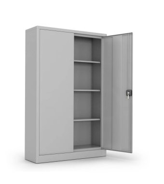 Metal dolap beyaz bir arka plan üzerindeki belgeler için. 3D illustrati