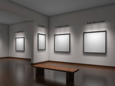 Beyaz büyük Sanat Galerisi boş; 3D çizim 