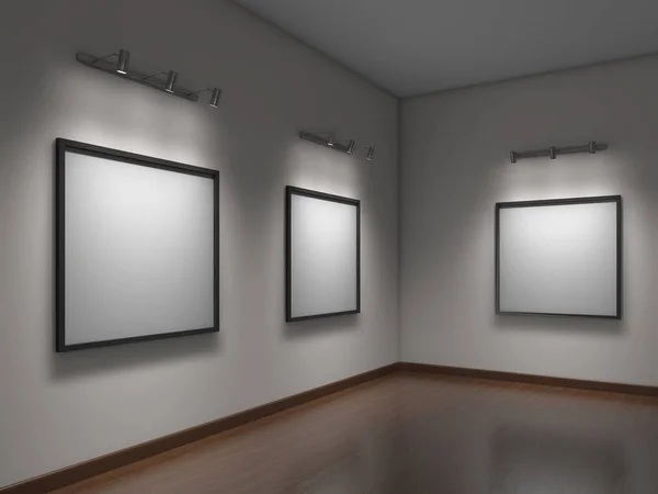 White art gallery empty; 3d illustration — Stock Photo, Image