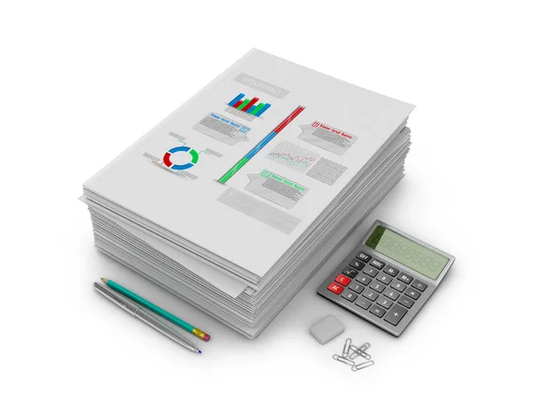 A stack of documents, papers and stationery on a white backgroun — Stock Photo, Image