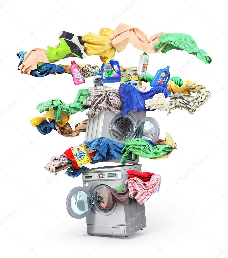 The big washing concept. The big vortex of clothes around washin