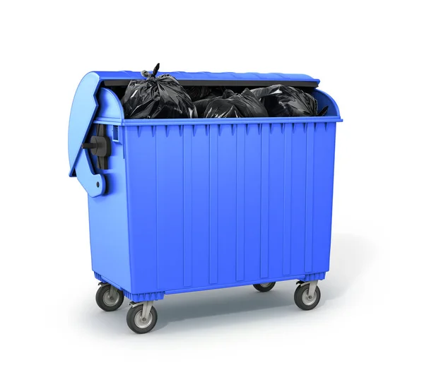 Cassonetto pieno di spazzatura. Illustrazione 3D — Foto Stock
