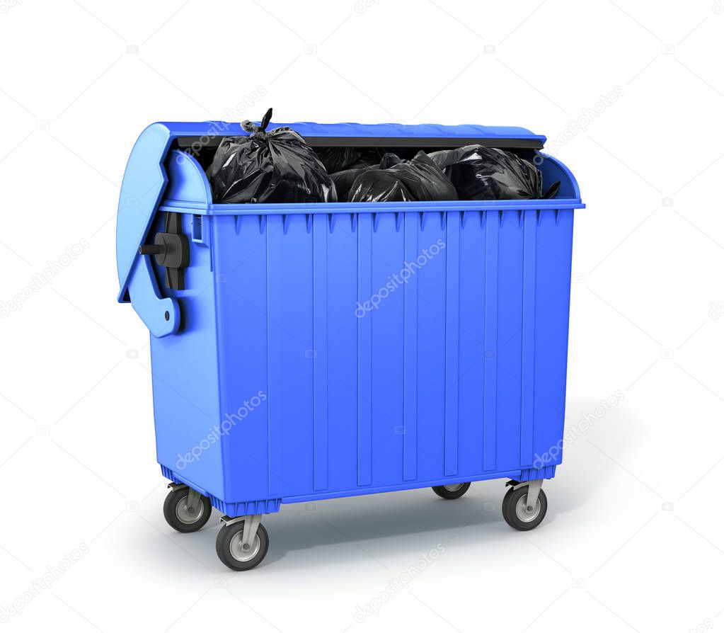 dumpster filled with garbage. 3D illustration