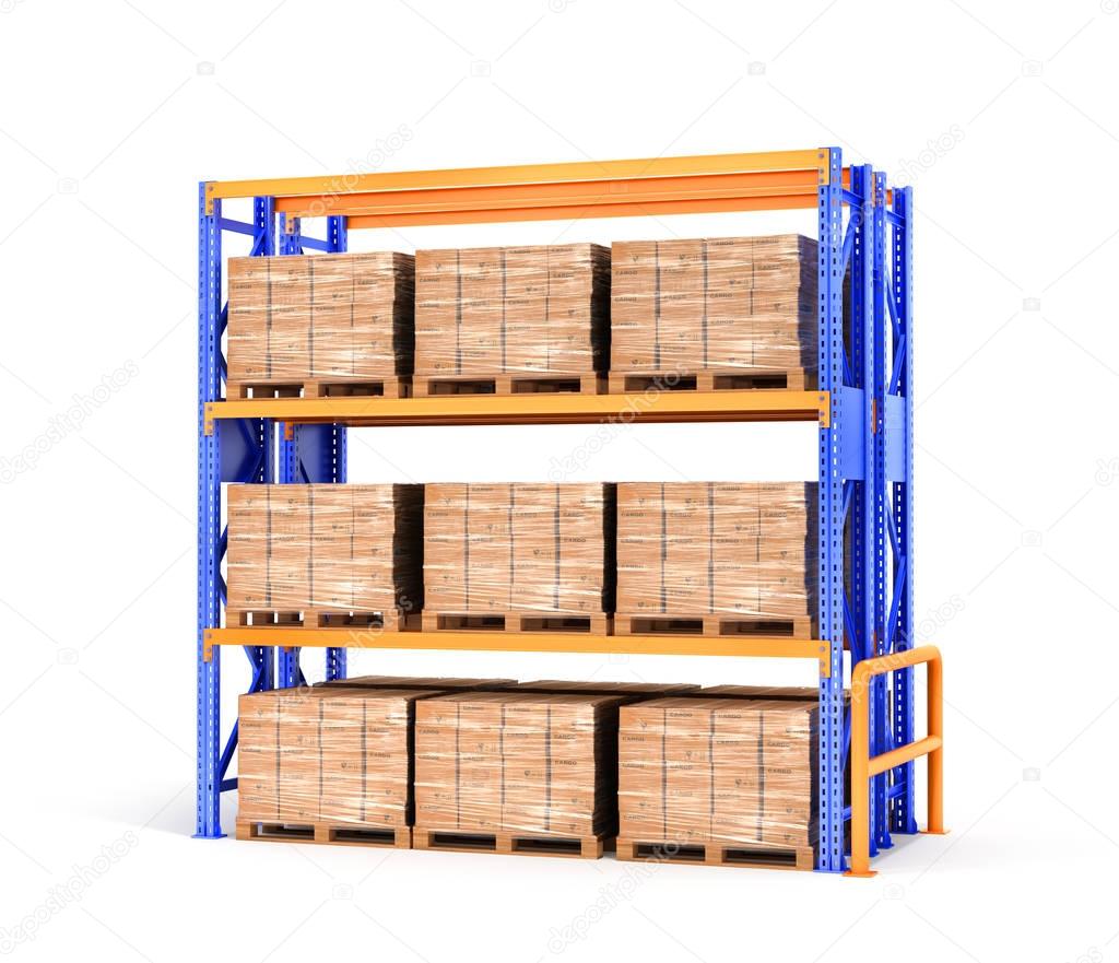Cardboard boxes on wooden pallet. Delivery concept. 3D illustrat