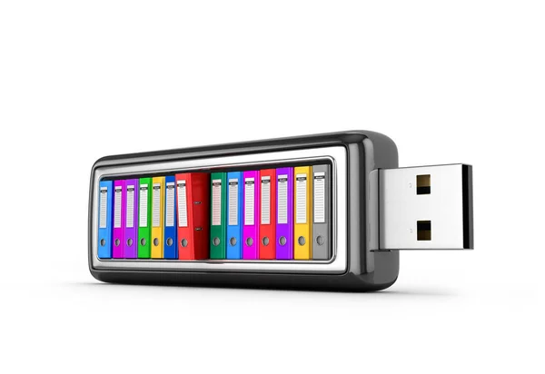 Multicolored office folder with documents inside a USB drive on — Stock Photo, Image