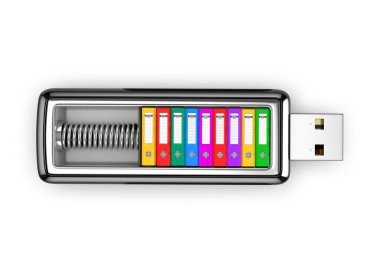 Multicolored office folder with documents inside a USB drive on  clipart