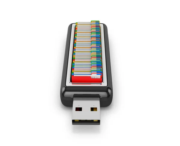 Mångfärgade office-mappen med dokument i en USB-enhet på — Stockfoto
