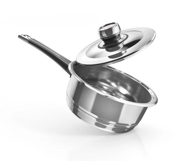 Open stainless steel cooking pot isolated on white with clipping — Stock Photo, Image