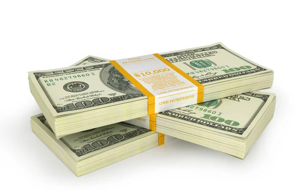 Pile da cento dollari USA. Illustrazione 3D — Foto Stock