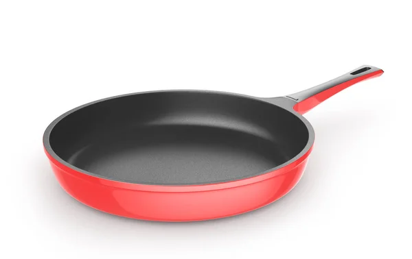 Красная сковородка с керамическим покрытием. 3d иллюстрация — стоковое фото