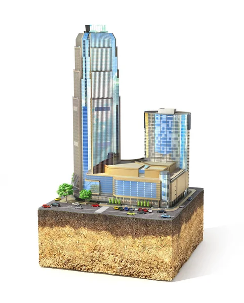 Stadtkonzept. Business-Wolkenkratzer mit Infrastruktur auf der pa — Stockfoto