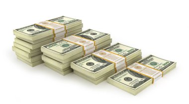 Yüz ABD dolar destesi. Para merdiven. 3D çizim