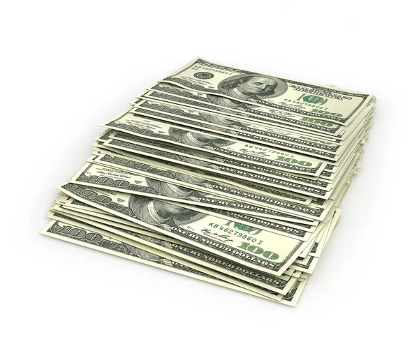 Στοίβα τους λογαριασμούς δολαρίων. 3D απεικόνιση — Φωτογραφία Αρχείου